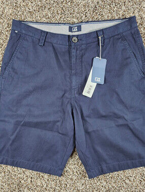 Cutter & Buck Mens Sz 36 Flat Front Chino Shorts Solid Blue NEW